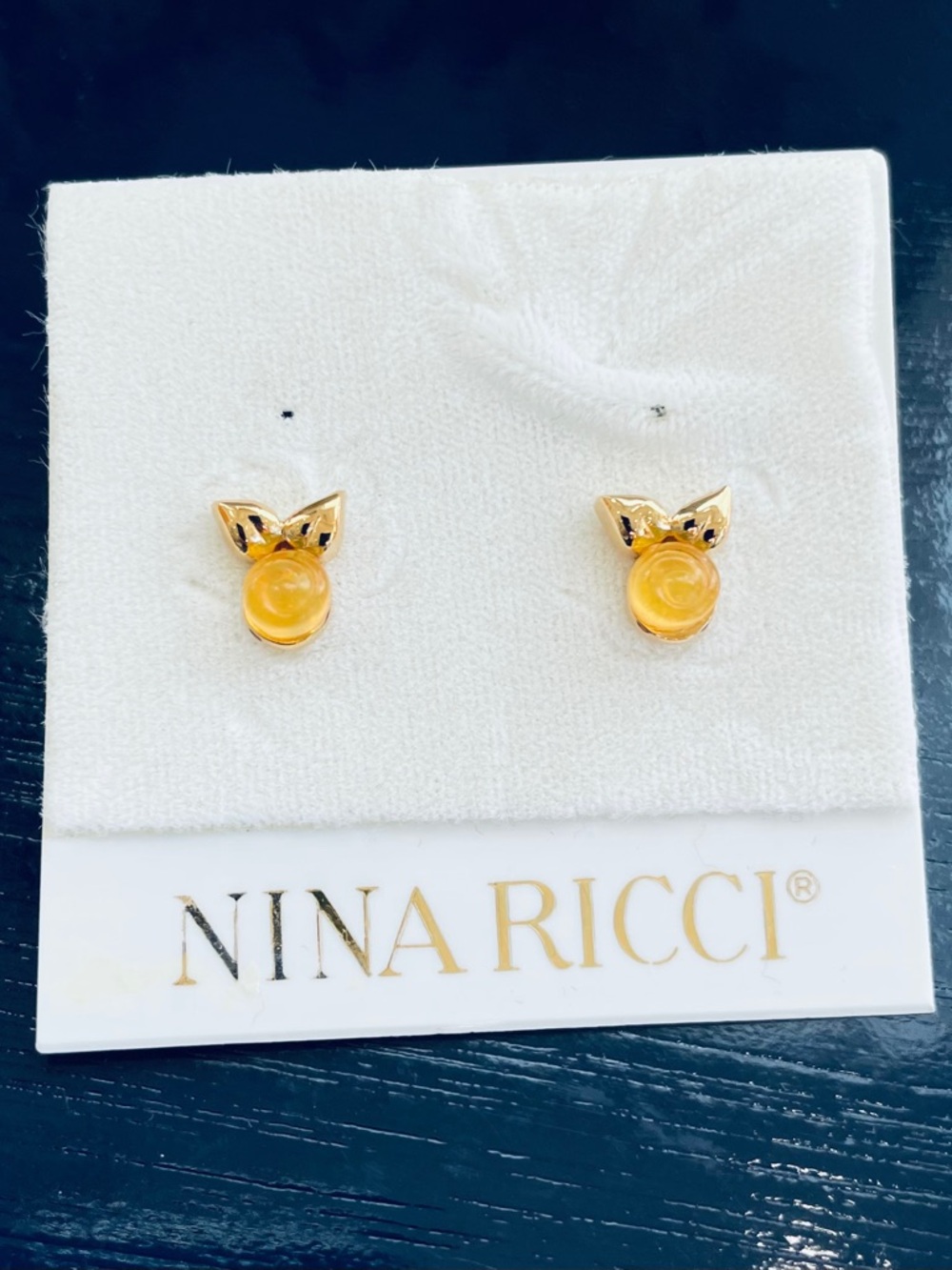 Nina Ricci Gold-tone Stud Earrings with Yellow Enamel Centers